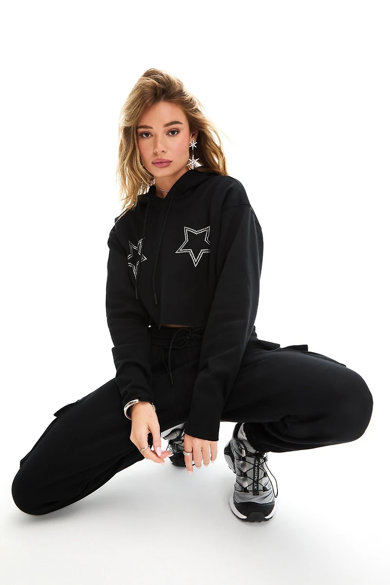 Cozy Fleece Starry Cropped Hoodie