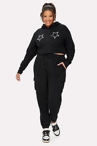 Cozy Fleece Starry Cropped Hoodie