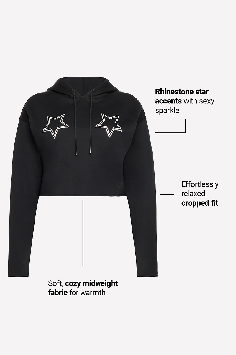 Cozy Fleece Starry Cropped Hoodie