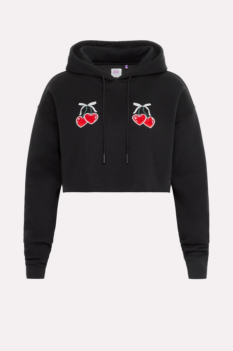 Cozy Fleece Cherry Cropped Hoodie