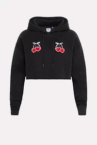 Cozy Fleece Cherry Cropped Hoodie