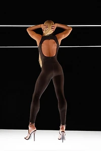 Velour Mock-Neck 7/8 Jumpsuit