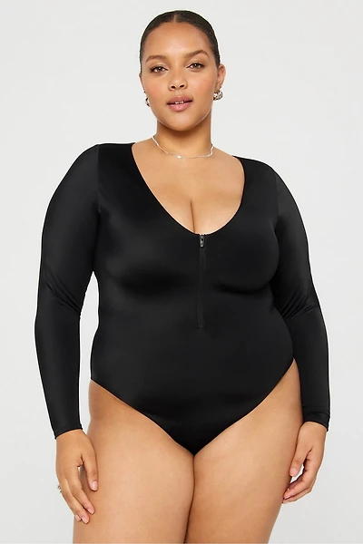 Zip-Front Long Sleeve One-Piece Swimsuit
