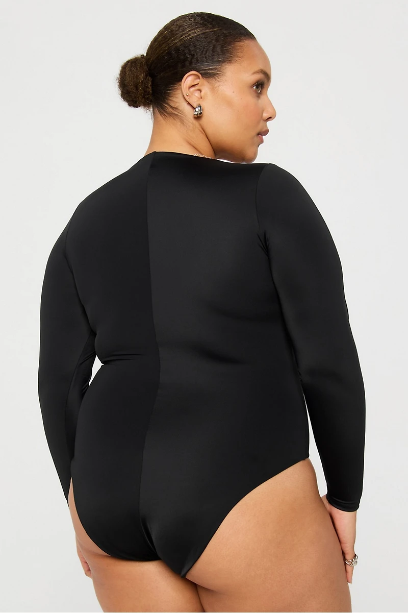 Zip-Front Long Sleeve One-Piece Swimsuit
