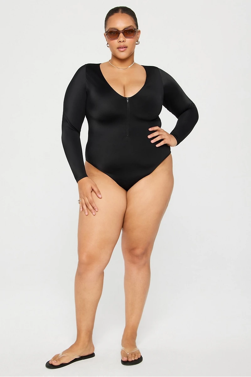 Zip-Front Long Sleeve One-Piece Swimsuit