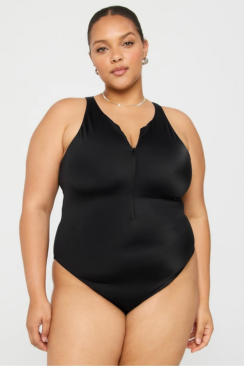 Zip-Front One-Piece Swimsuit