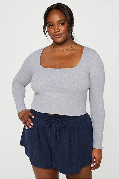 Daily Rib Cropped Square Neck Long-Sleeve