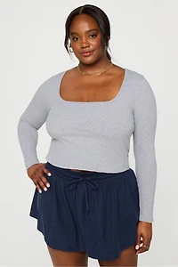 Daily Rib Cropped Square Neck Long-Sleeve
