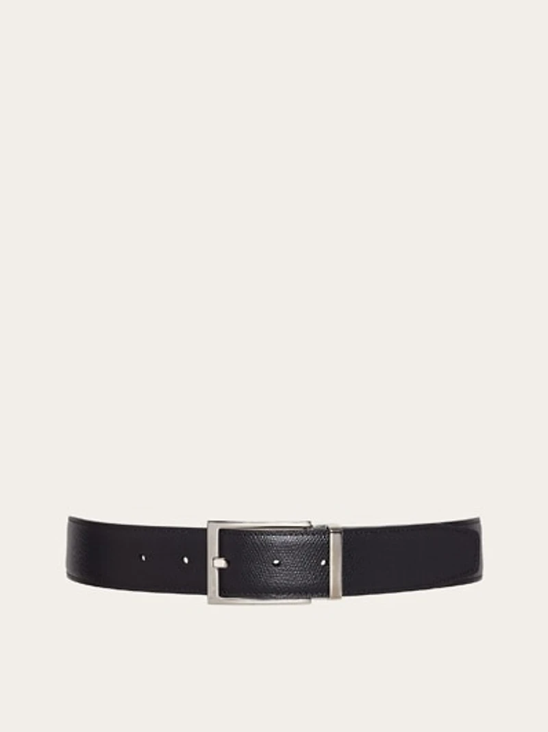 Reversible and adjustable belt with rectangular buckle
