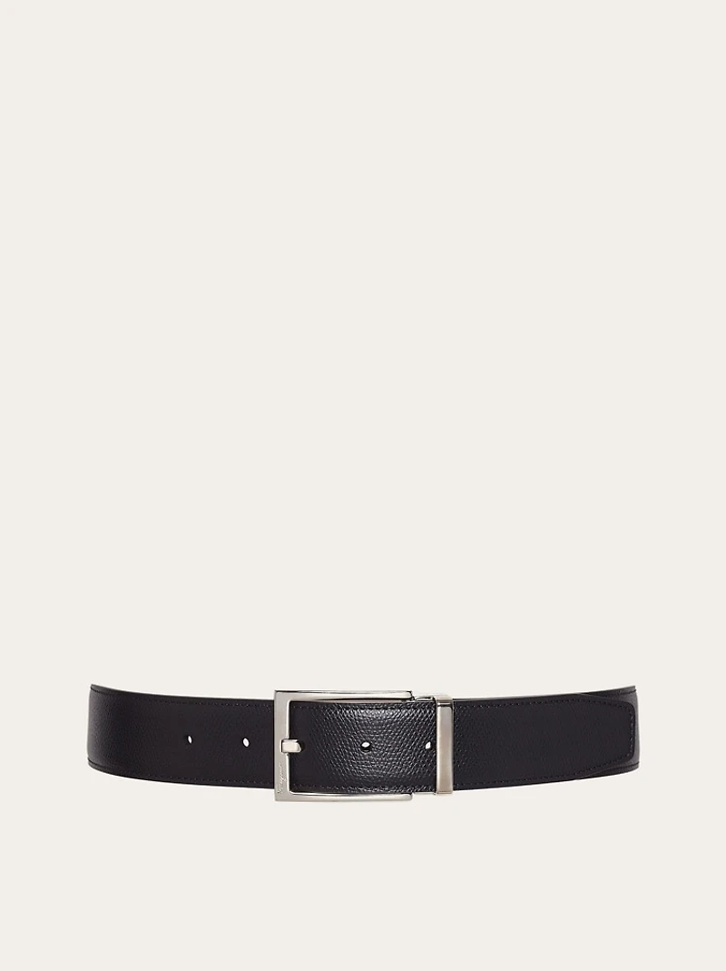 Reversible and adjustable belt with rectangular buckle