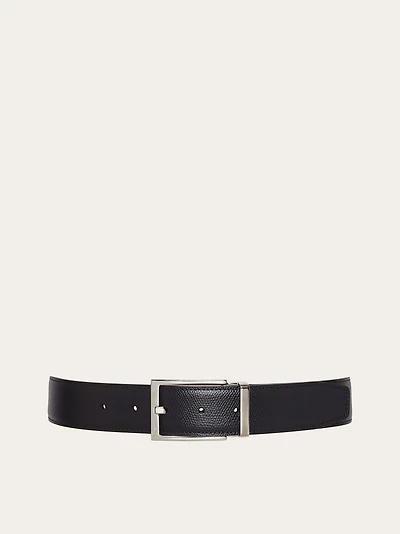 Reversible and adjustable belt with rectangular buckle