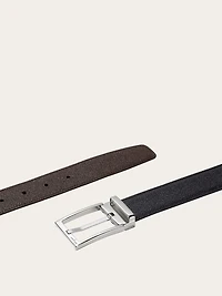 Reversible and adjustable belt with rectangular buckle