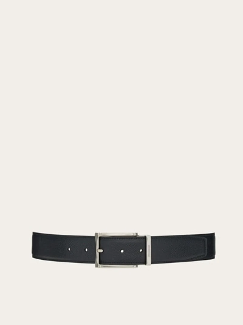 Reversible and adjustable belt with rectangular buckle