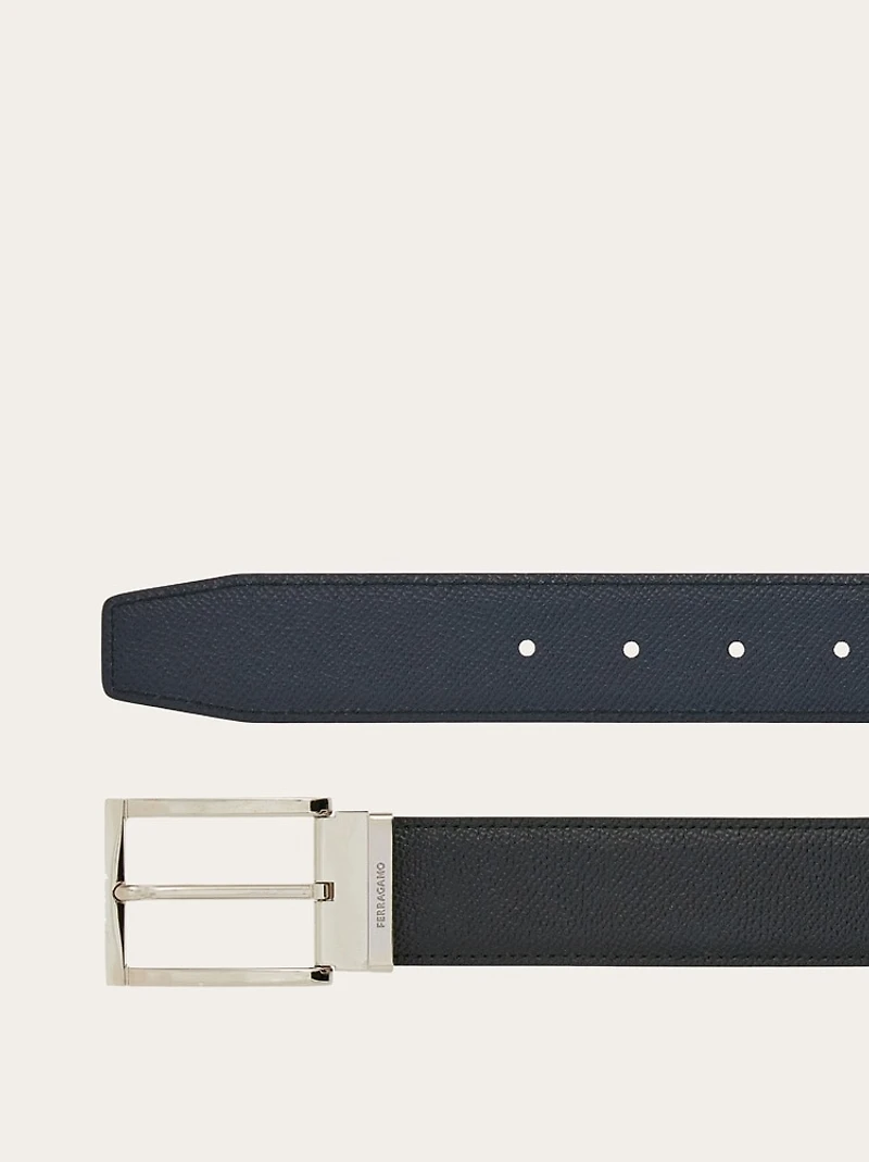 Reversible and adjustable belt with rectangular buckle