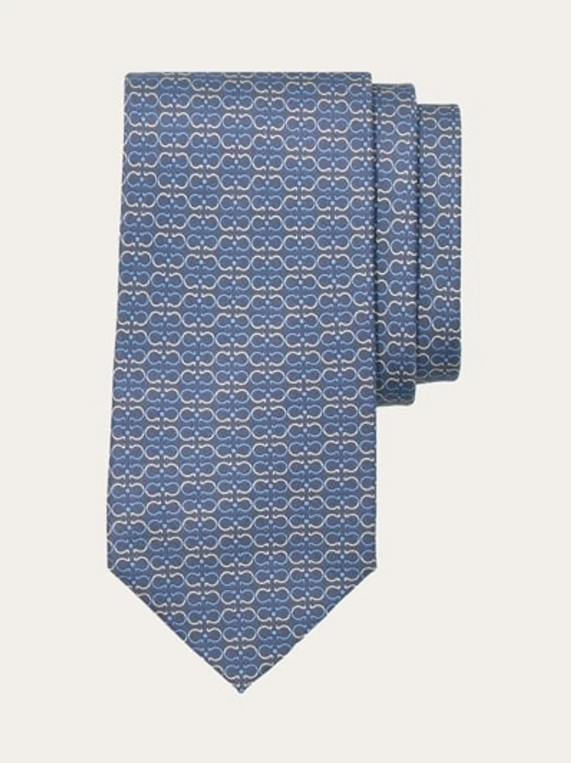 Gancini print silk tie