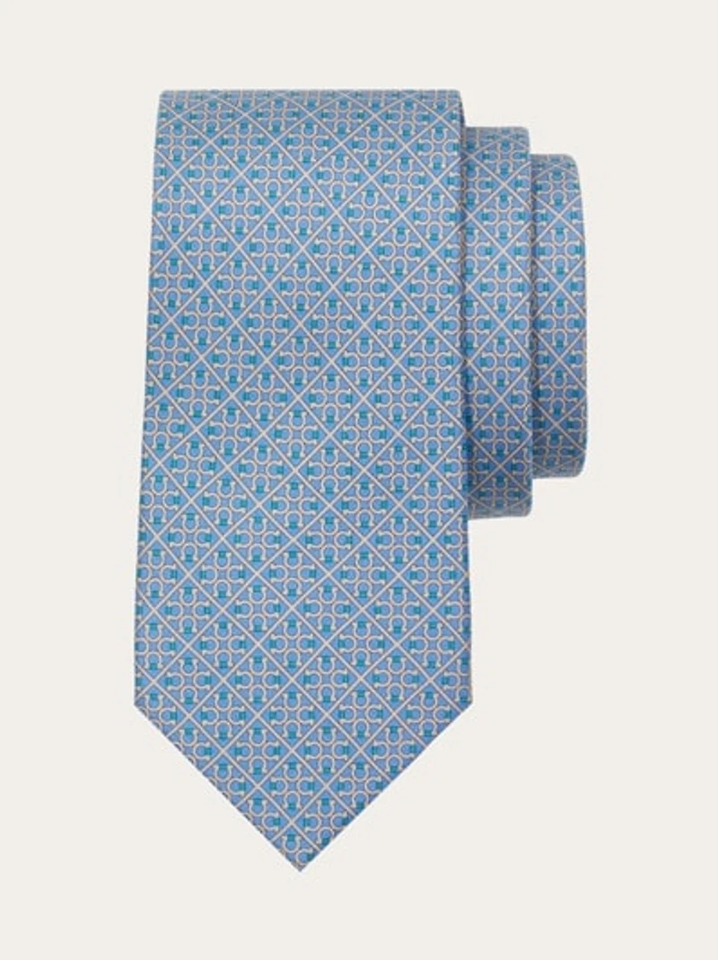 Square Gancini print silk tie