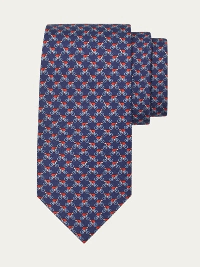 Cyclist print silk tie