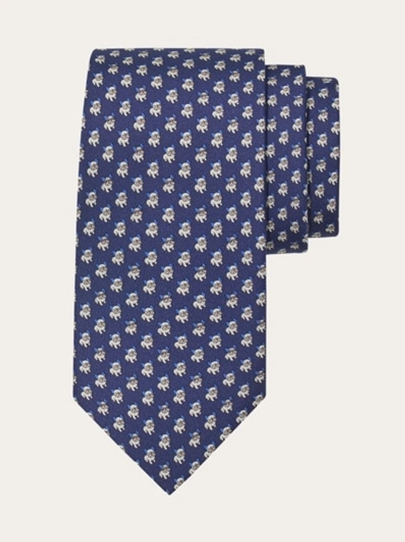 Bulldog print silk tie