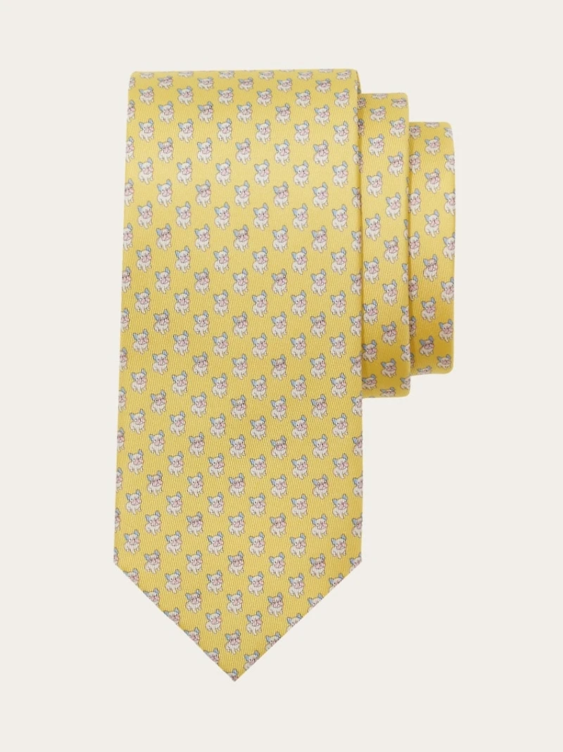 Bulldog print silk tie