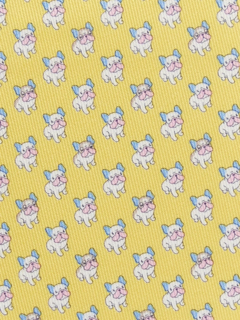 Bulldog print silk tie