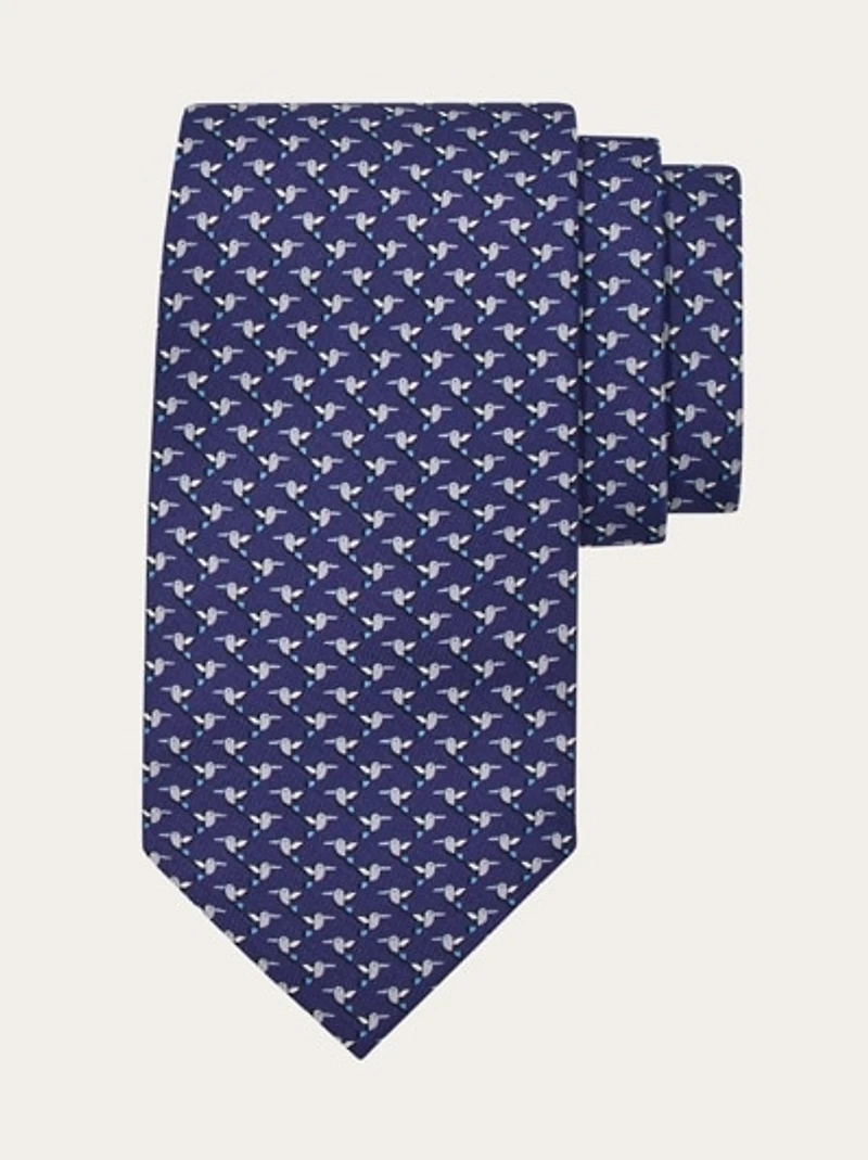 Hummingbird print silk tie
