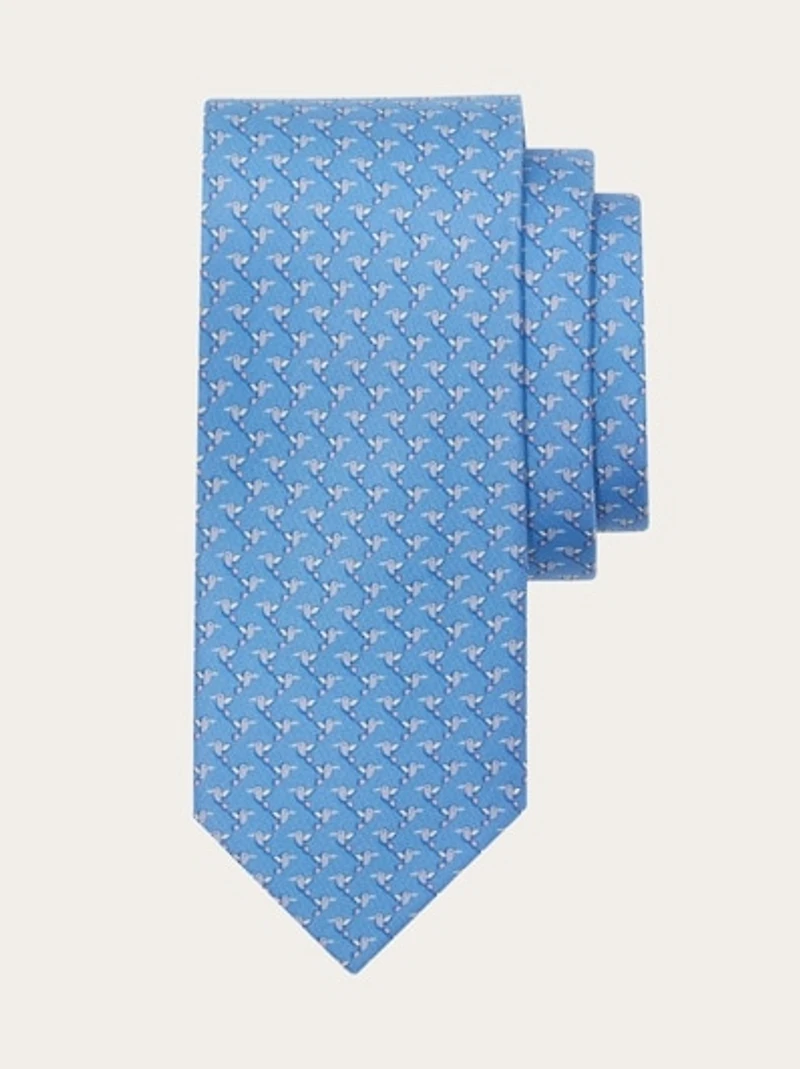 Hummingbird print silk tie