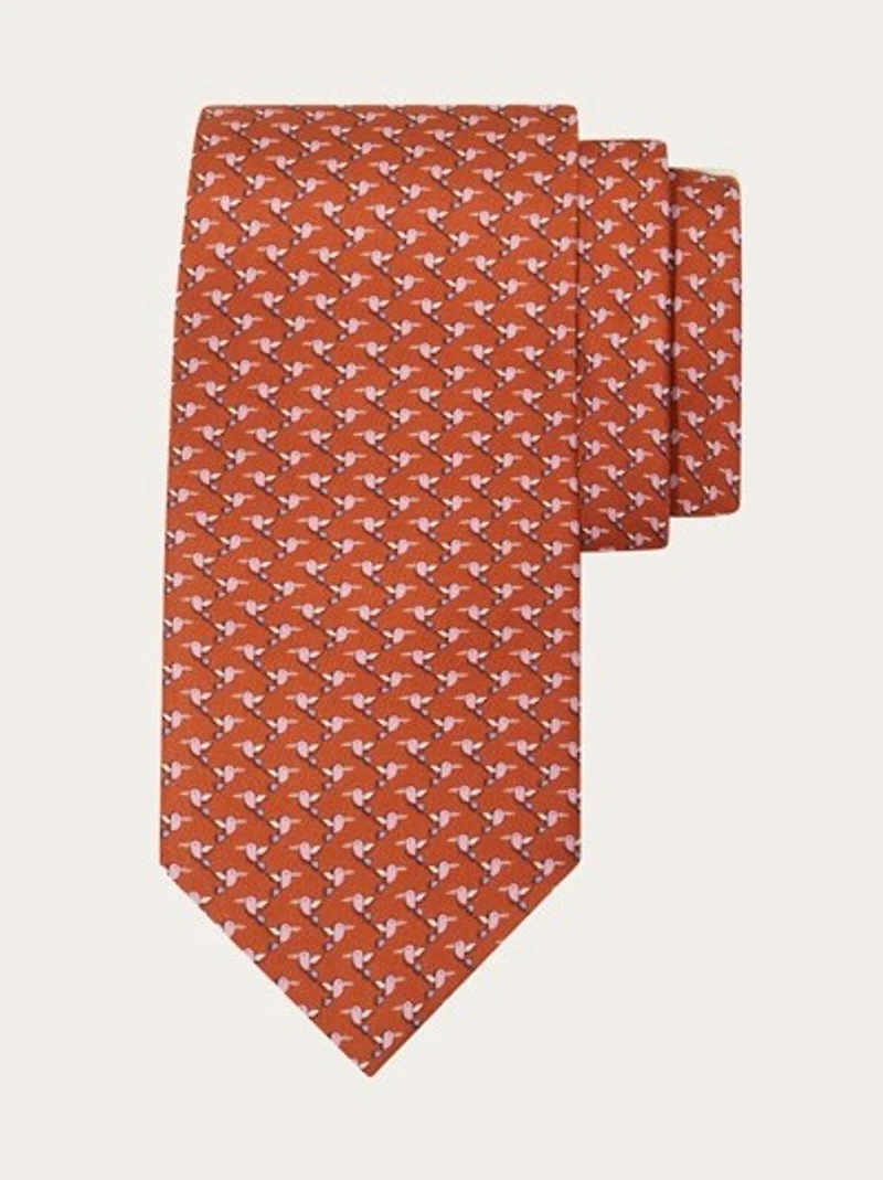 Hummingbird print silk tie