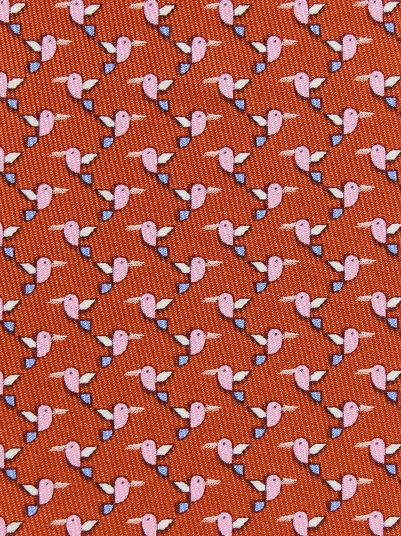 Hummingbird print silk tie