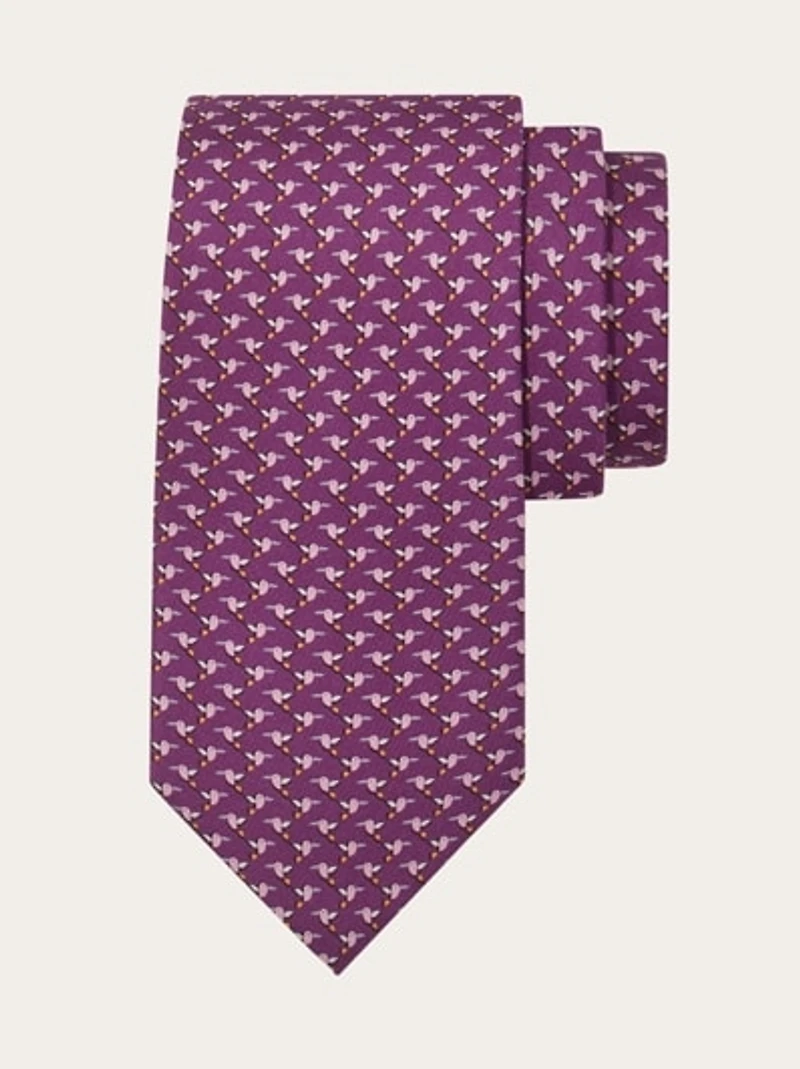 Hummingbird print silk tie
