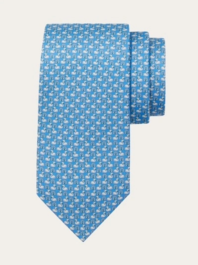 Swan print silk tie