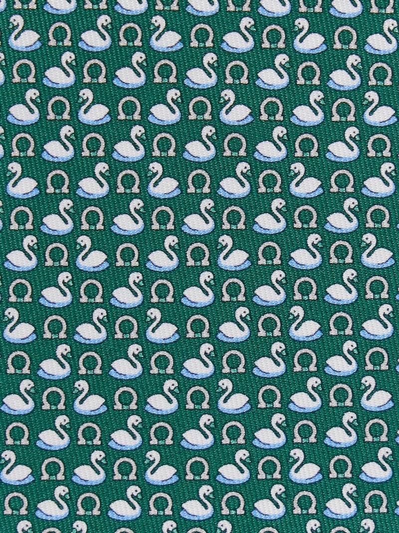 Swan print silk tie