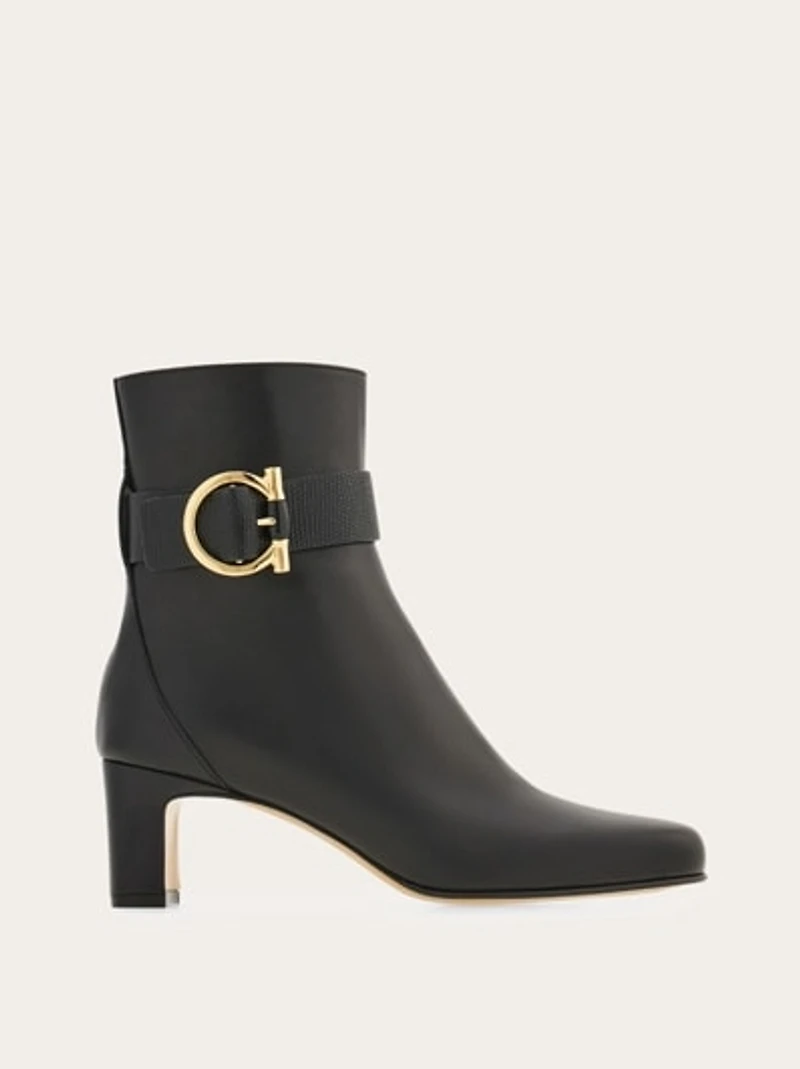 Gancini ornament mid heel ankle boot