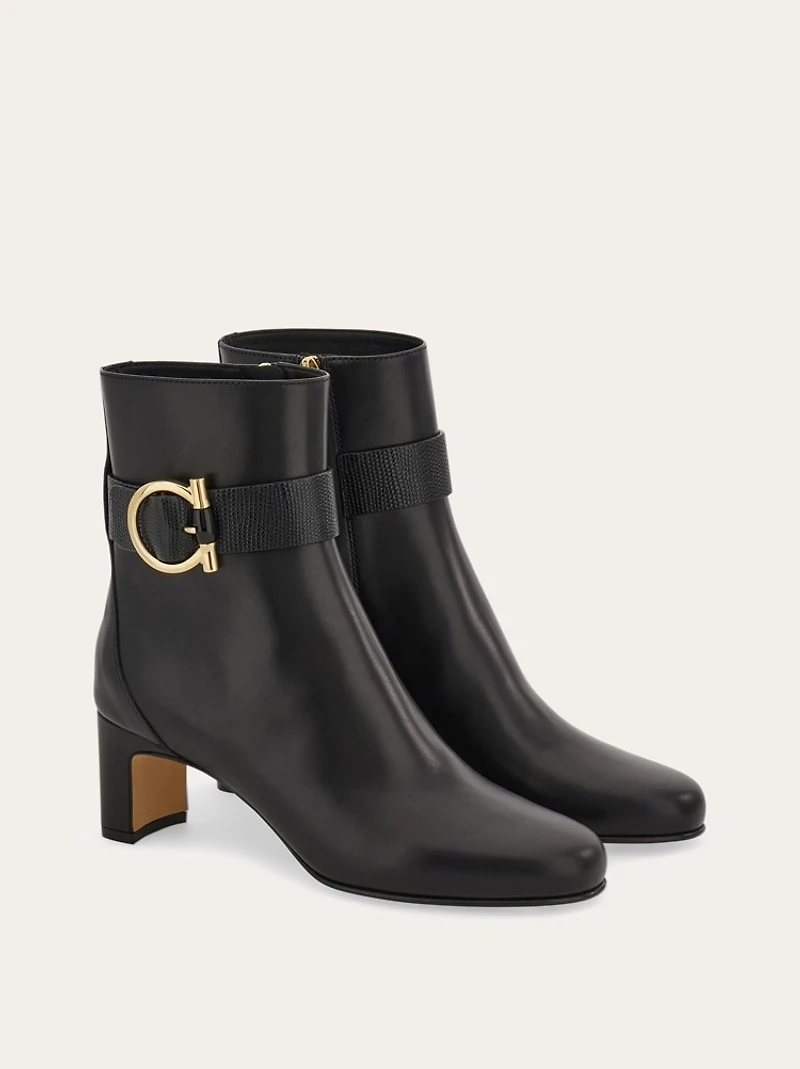 Gancini ornament mid heel ankle boot