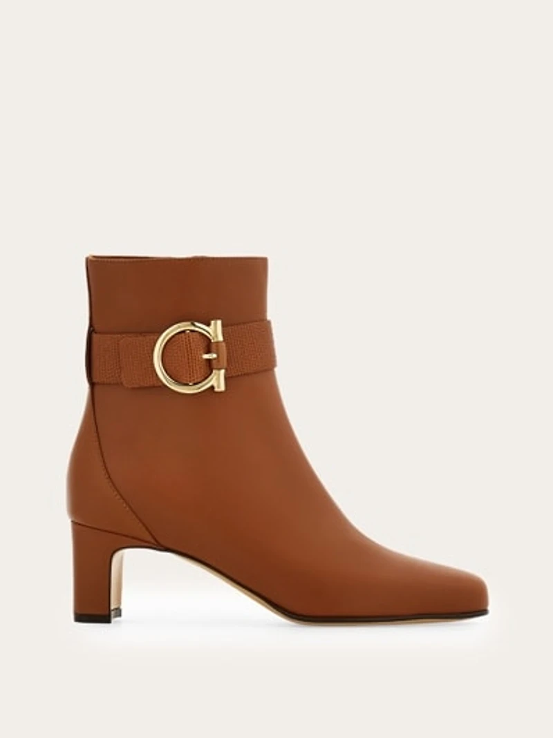 Gancini ornament mid heel ankle boot