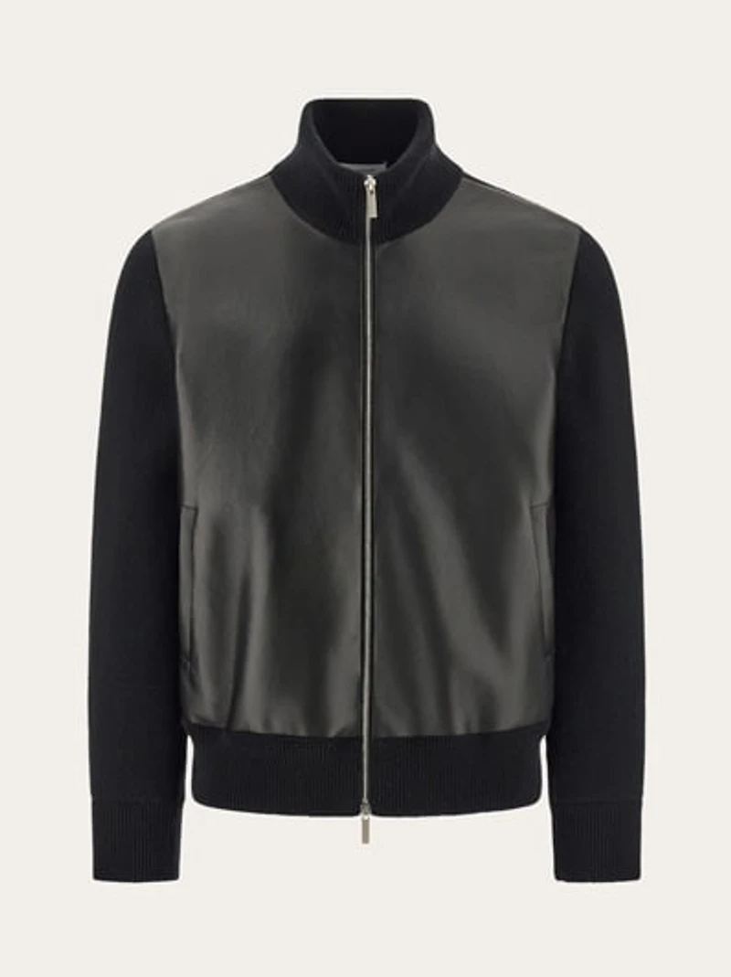 Bomber jacket in leather and wool
