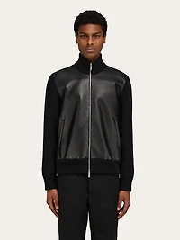 Bomber jacket in leather and wool