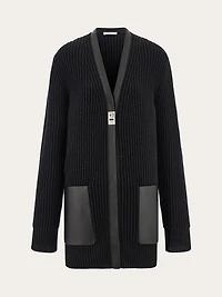 Longline cardigan with leather trim