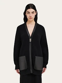 Longline cardigan with leather trim