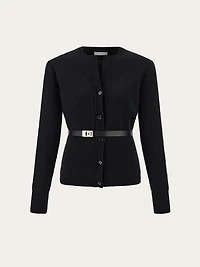 Pure wool cardigan with leather belt