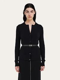 Pure wool cardigan with leather belt