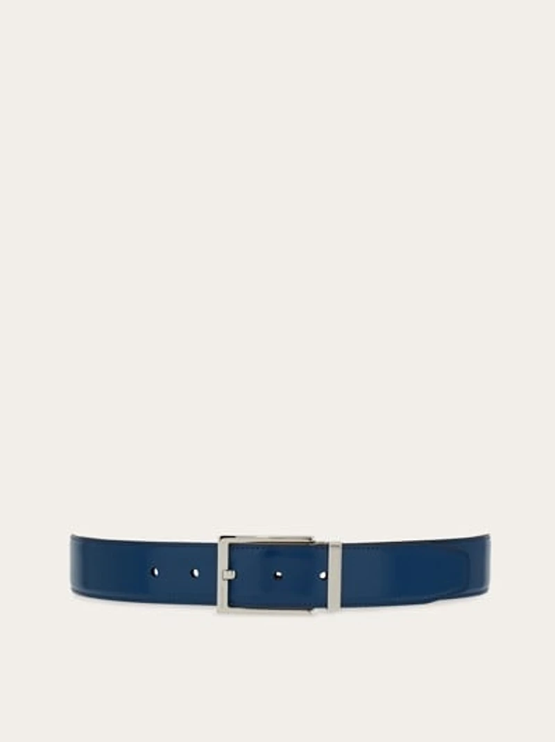 Reversible and adjustable belt with rectangular buckle