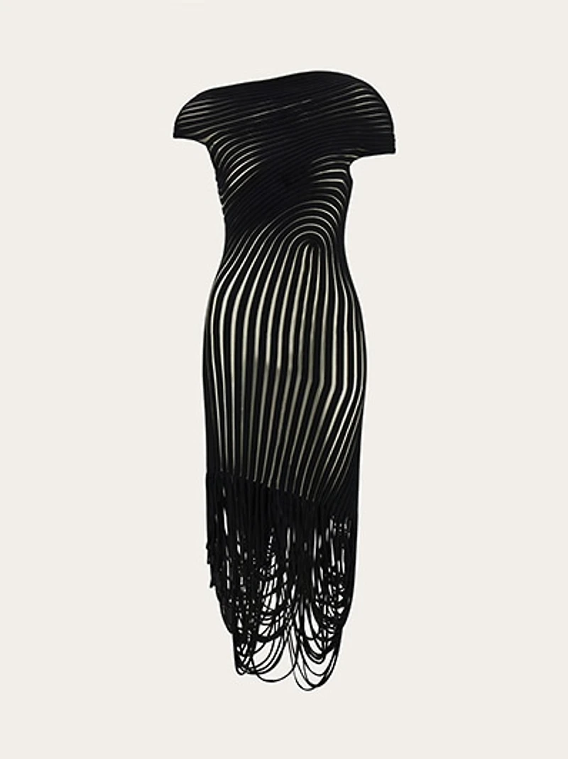 Midi dress with asymmetric drape