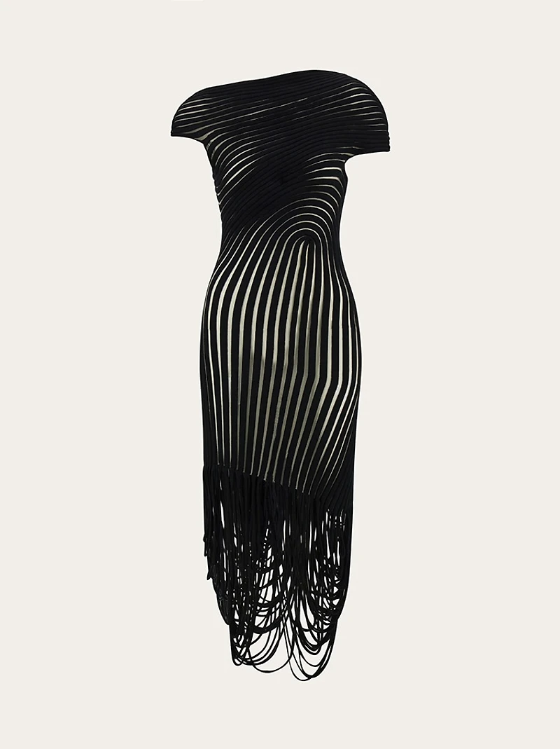 Midi dress with asymmetric drape