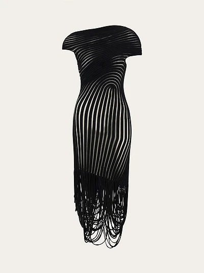 Midi dress with asymmetric drape