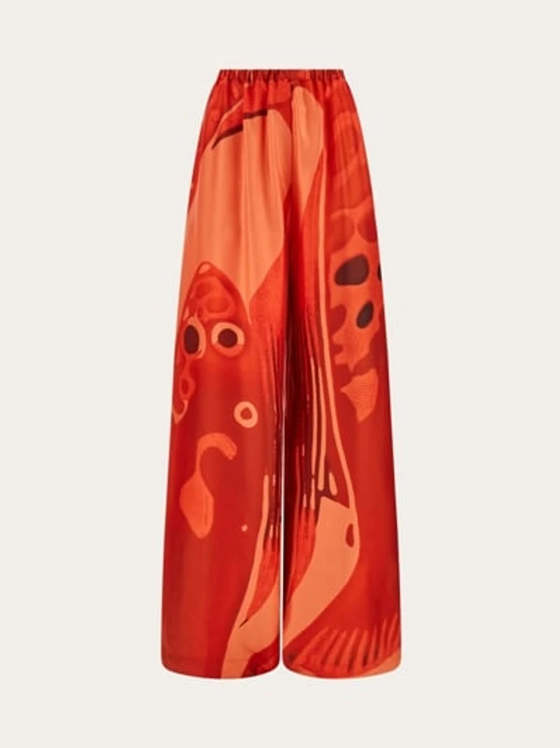 Fish print silk palazzo trousers