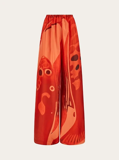 Fish print silk palazzo trousers