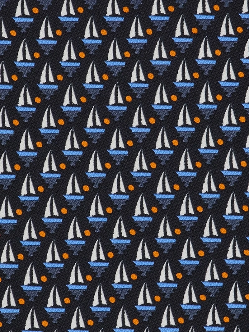 Sailing boat print silk tie