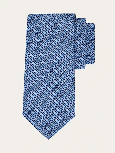 Printed silk tie with interlocking Gancini and regimental stripes