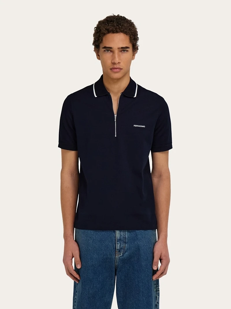 Cotton polo shirt with zip closure