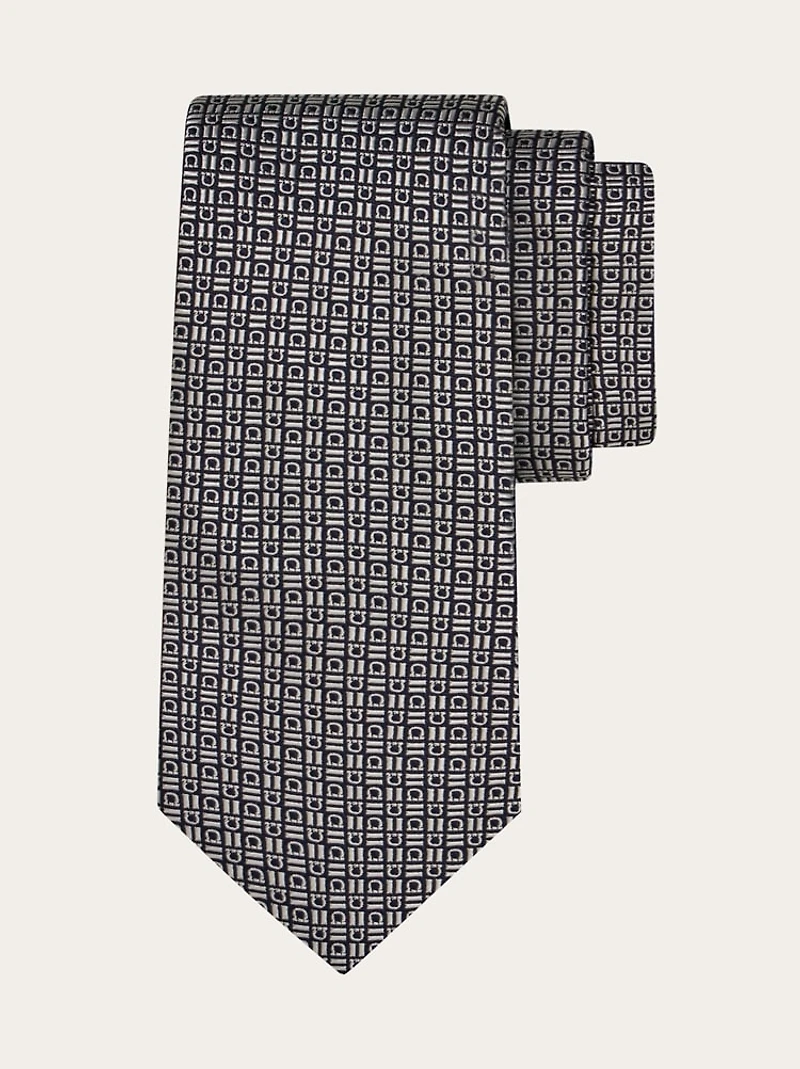 Gancini motif jacquard tie